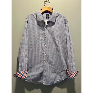Tailorbyrd Mens XXL Blue Red Button Up Down Shirt Flip Cuff Geometric Corpcore